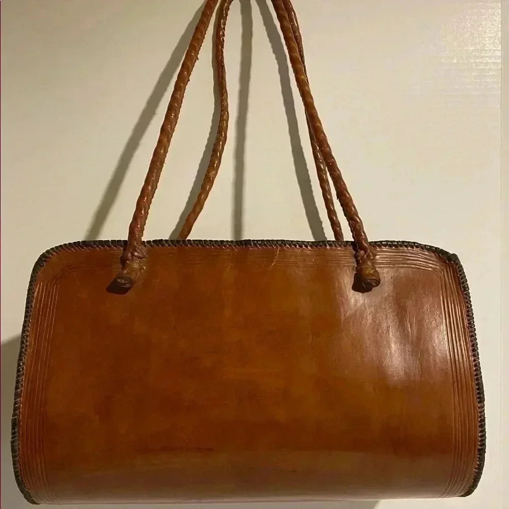Handmade brown leather satchel handbag